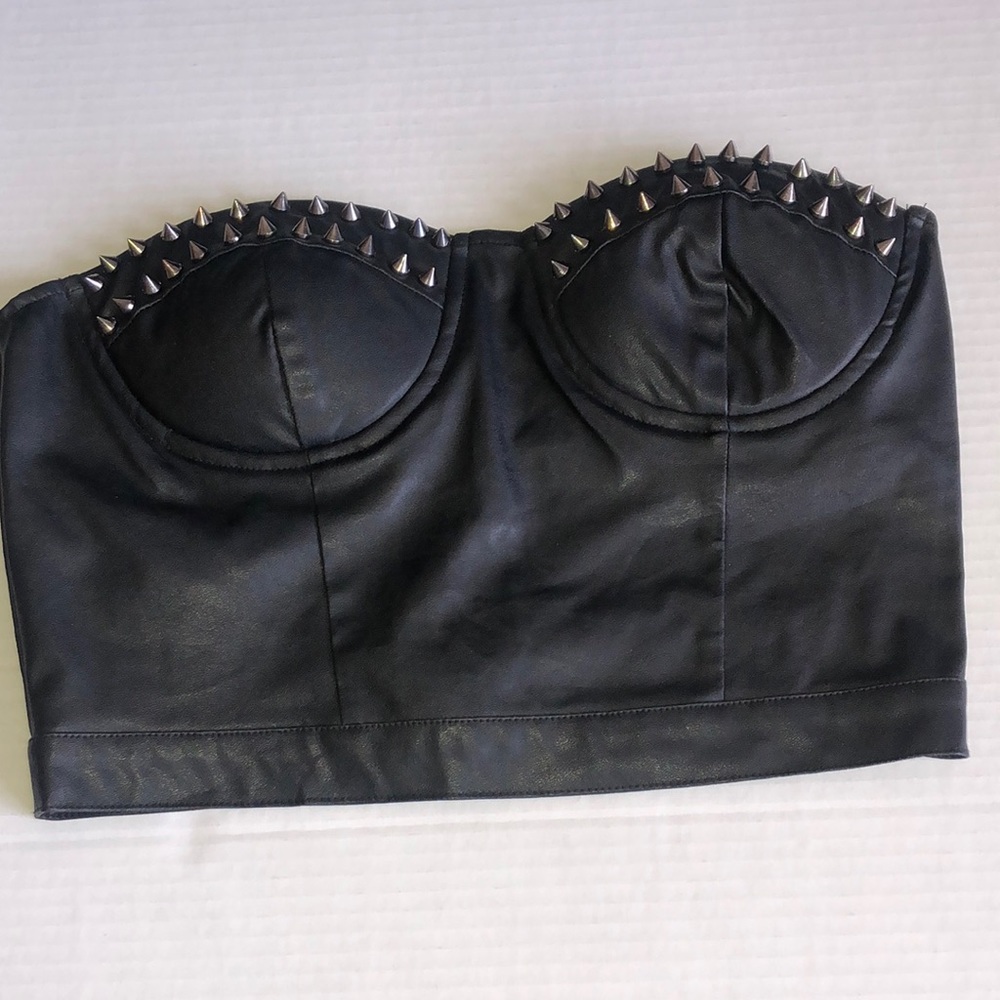 SayWhat Spike Leather Crop Top
